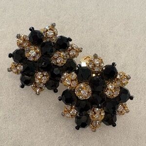 Vintage Lois Ann Exquisite Clip Blk & Gold Cluster Earring New Rondel